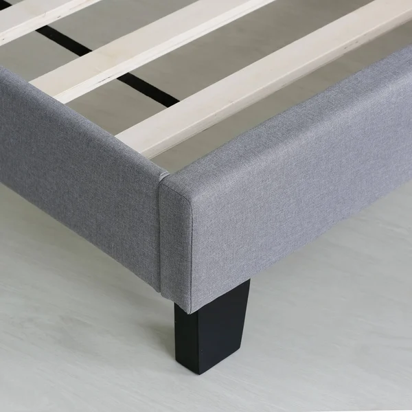 Furinno Laval Double Row Nail Head 12pc Slat Style Bed Frame - Queen, Linen