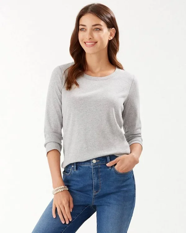Tommy Bahama Women's Ashby Rib ?-Sleeve T-Shirt - Summer Grey Hthr - Size S