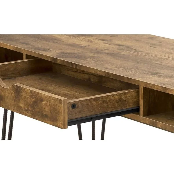 Mid-Century Industrial Rustic Design Home Office Computer Writing Desk - Brown