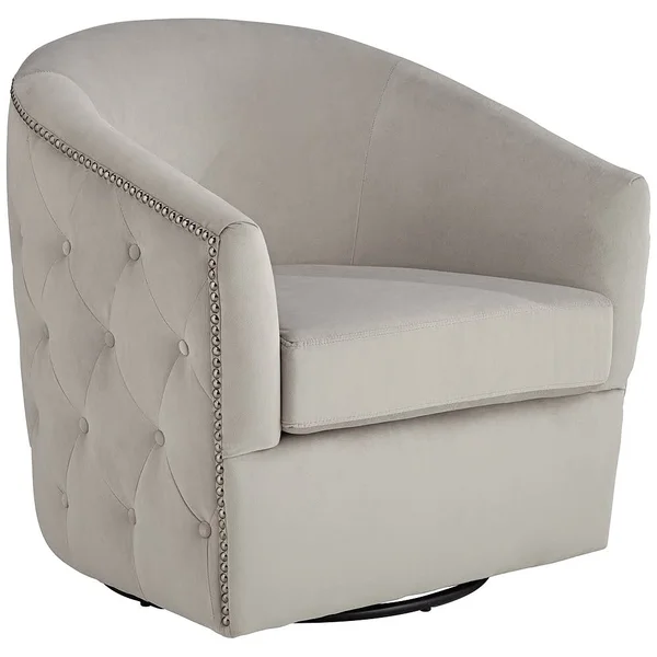 Ascher Light Gray Tufted Swivel Accent Chair - Style #80Y80