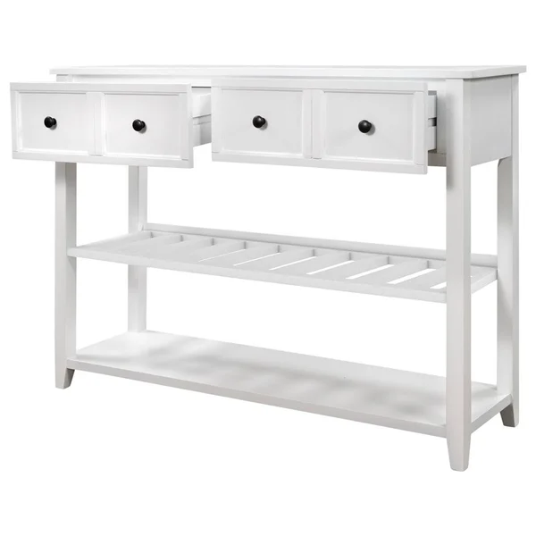 Solid Wood Console Table with Two Shelfs and Drawers for Home - Brown