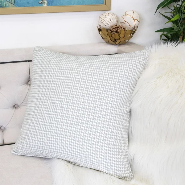 Modern Blue Houndstooth Woven Accent Pillow