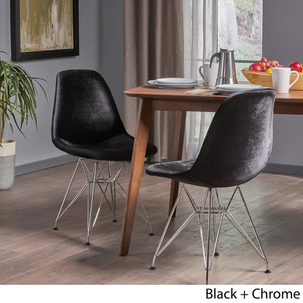 Christopher Knight Home Wilmette Mid-Century Velvet Eiffel Dining Chair (Set of 2) by, Black
