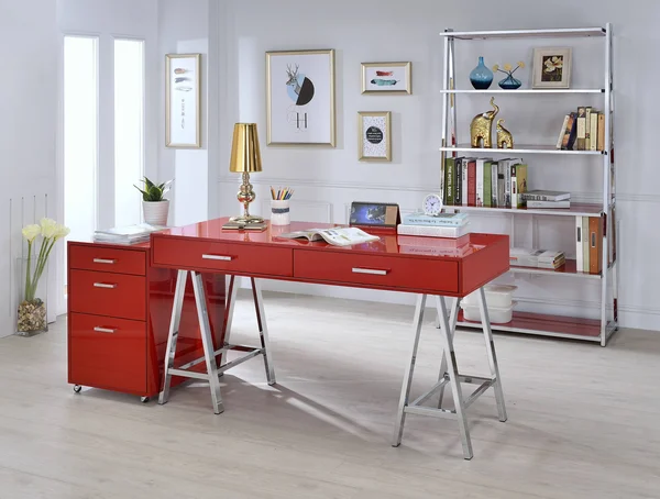 Acme Furniture Coleen Bookshelf, Red High Gloss & Chrome