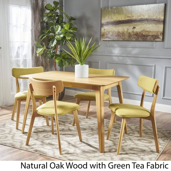 Megann Mid-Century 5-Piece Wood Rectangle Dining Set by Christopher Knight Home (Natural Oak + Green Tea)