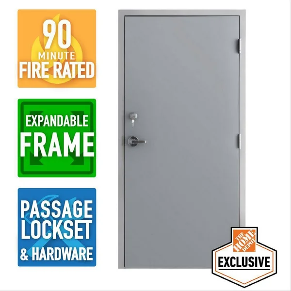 Armor Door 36 in. x 84 in. Left Hand Galvanneal Steel Mill Primed Commercial Door Kit with 90 Minute Fire Rating Adjustable Fram