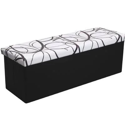 Roswita 45x22 Wide Faux Leather Rectangle Ottoman with Storage Winston Porter Fabric: White Swirl Faux Leather