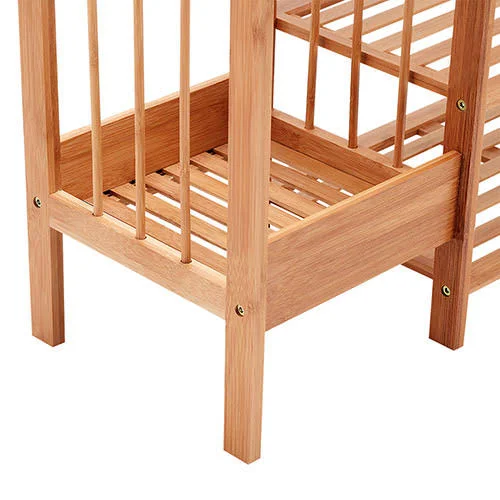 New Ridge Home Goods SHO-02222 Natural Bamboo 4-Tier Shoe Rack Shoe Tower Shelf Storage Organizer Cabinet with Umbrella Stand
