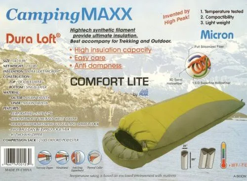 High Peak Outdoors Comfort Lite 20-Degree Red Extra Long Sleeping Bag, 34 x 89