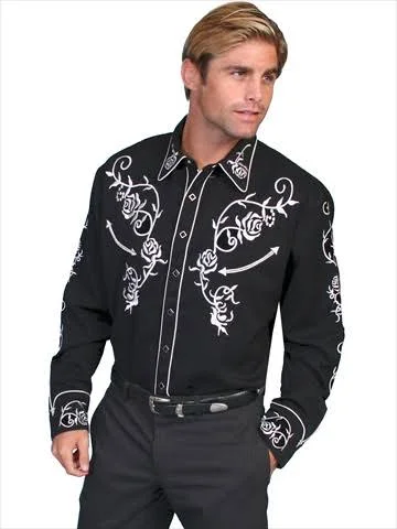 Mens Western Shirt - Jet Black Extra Large NE510865