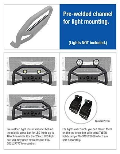 Tyger Auto TG-GD6T60028 Front Bumper Guard Fits 2005-2019 Toyota Tacoma - Textured Black, Light Mount, Bull Bar
