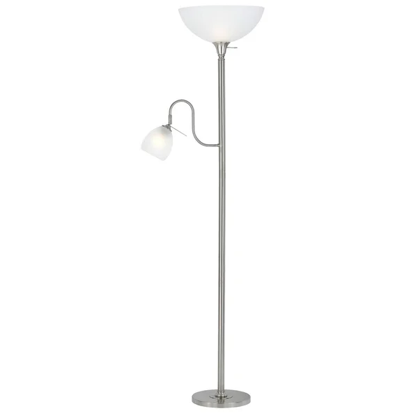 Benzara Metal Round Torchiere Lamp with Adjustable Shade, Silver