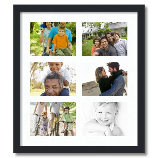 Collage Picture Frame, Satin Black Frame with 6 openings for 6x8 Photos with Super White Mat. D3926T1006, ArtToFrames