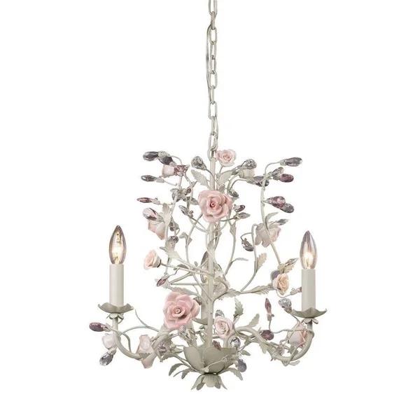 Three Light Chandelier Cream Finish with Porcelain Roses/Clear Crystal - 31-BEL-613142 - Bailey Street Home