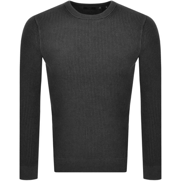 Superdry Academy Dyed Texture Crew Jumper - Black - Sweatshirts