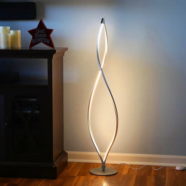 Brightech Twist LED Spiral Decorative Standing Floor Lamp with Dimmer, Silver
