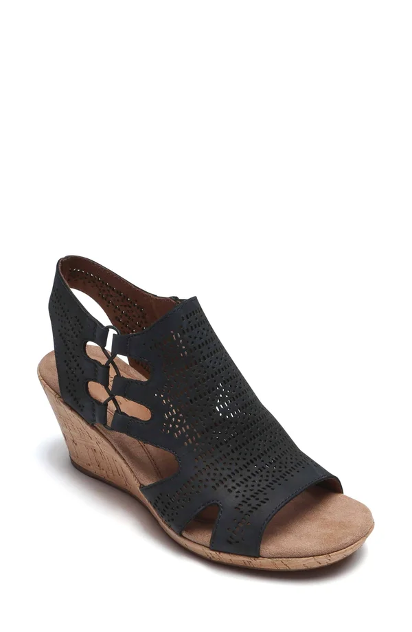 Rockport Womens Cobb Hill Janna Perf Bootie Black Nubuck Sandal - 9.5 M