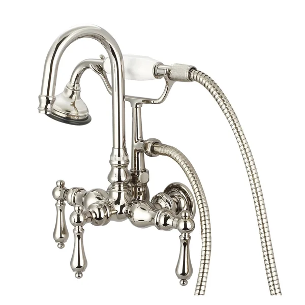 Water Creation F6-0012-05 Vintage Classic 3-3/8 Center Wall Mount Tub Faucet with Gooseneck Spout, Straight Wall Connector &