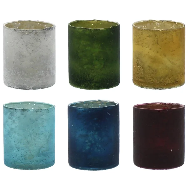 Cylindrical Glass Votives with Semi Translucent Look, Set of 6, Multicolor