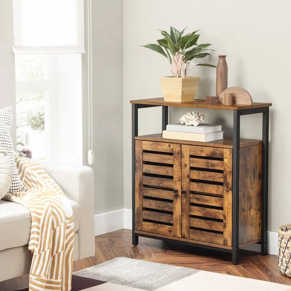 VASAGLE Industrial Brown Storage Side Cabinet with Shelf