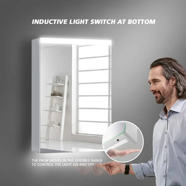 24''x 30''LED Bathroom Medicine Cabinet with Mirror, Intelligent Switch, Aluminum Frame, Surface Mounting only.(Door Left Open)