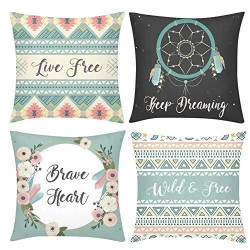 Sufam Set of 4 Pillow Cases Feather Dream Rural Wind Comfort Freedom Throw Pillowcase Cover Cushion Case Home Decor 20x20 inch
