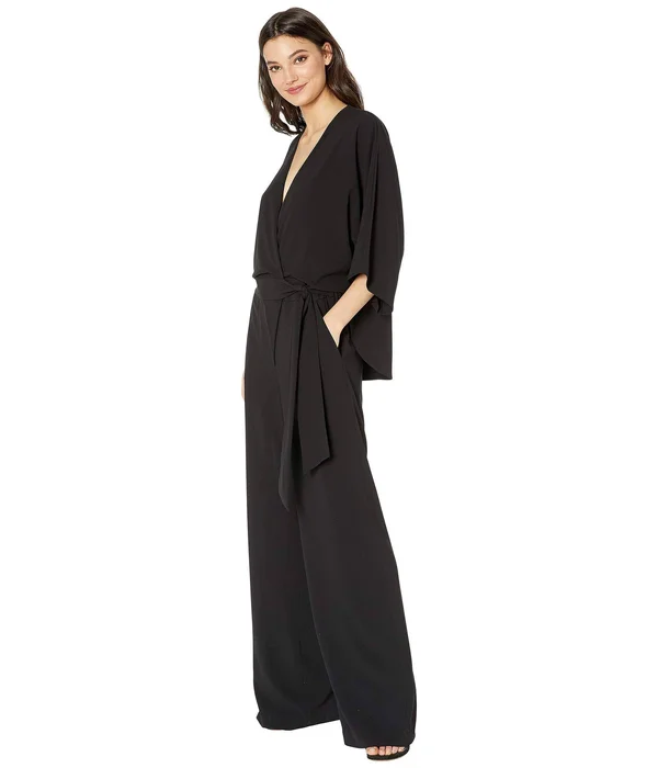 Halston Heritage Womens Wrap Wide Leg Jumpsuit Black 2