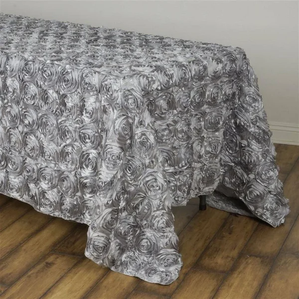 Balsacircle 90 inch x 132 inch Satin Ribbon Raised Roses Rectangle Tablecloth for Party Wedding Reception Catering Dining Home T