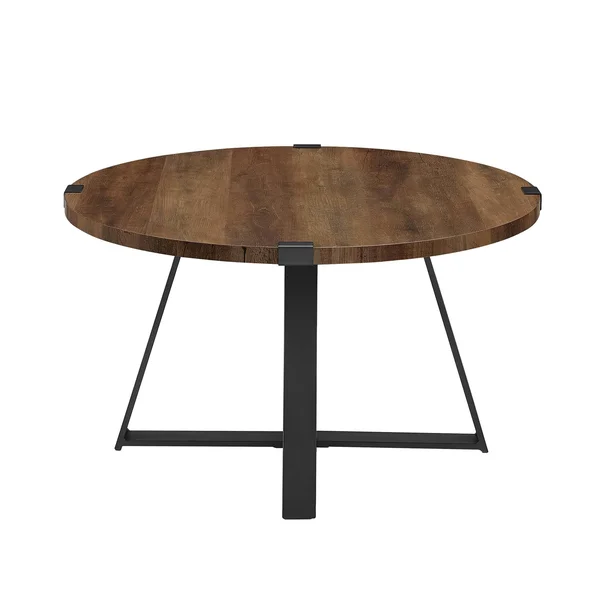Walker Edison 30x22 Metal Wrap Round Coffee Table - Rustic Oak/Black