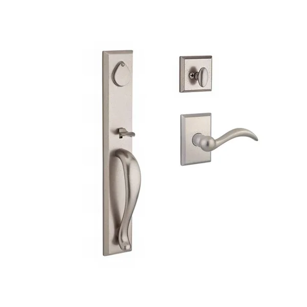 Baldwin SC.LONXARC.L.RSR.492 Single Cylinder Longview Handleset Left Hand Arch Lever & Rustic Square Rose White Bronze
