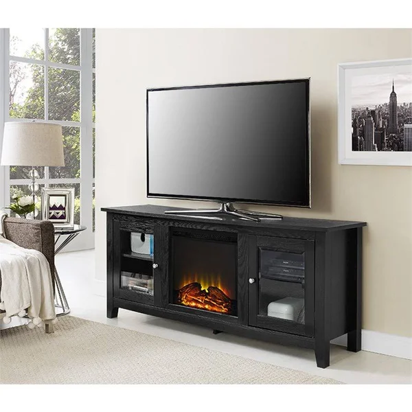 Pemberly Row 58x22 Wood Fireplace TV Stand in Black