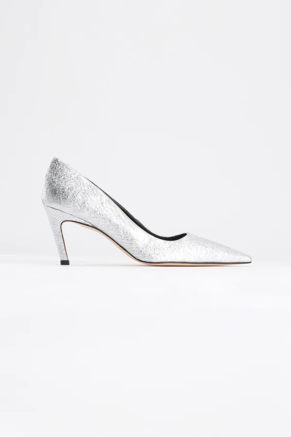 Good American Women's Icon Pump 75 in Silver Crackle, Extended Width/Extra Wide Size 9