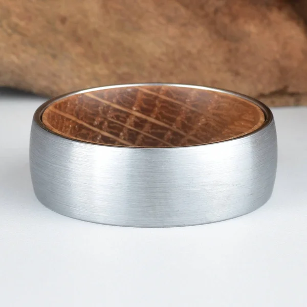 Whisky Barrel White Oak Wood Mens Wedding Band Tungsten Ring Comfort Fit Band