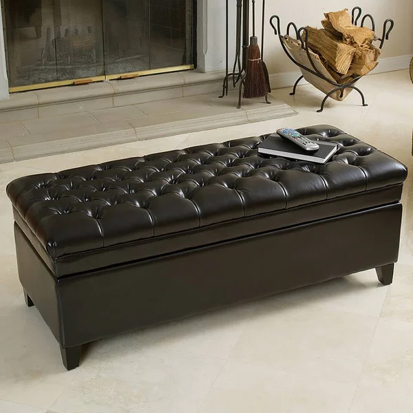 Noble House Hastings Espresso Tufted Storage Ottoman - Brown