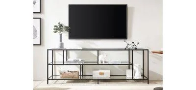 Hennu0026Hart 70x22 Blackened Glass Shelves TV Stand, Black Bronze