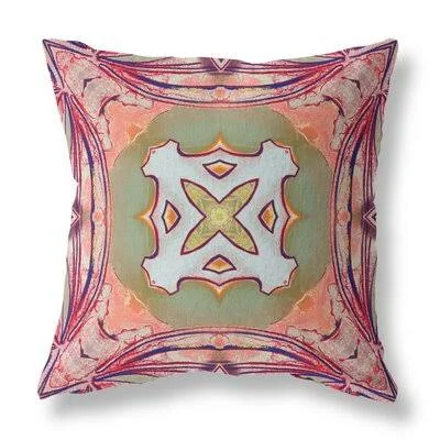 Pastel Floral Squares Broadcloth Indoor Outdoor Blown and Closed Pillow Muted Green Indigo Hot Pink Bungalow Rose Size: 20x22 x