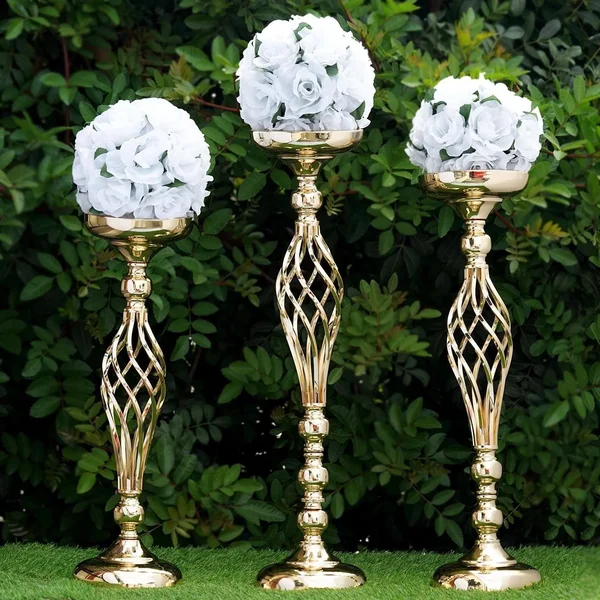 Balsacircle 2 Pcs 26 inch Tall Metal Candle Holder Vase Centerpieces - Gold