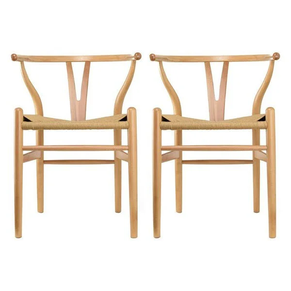 Modern Dining Chairs Wood Armchairs - Set of 2, Natural