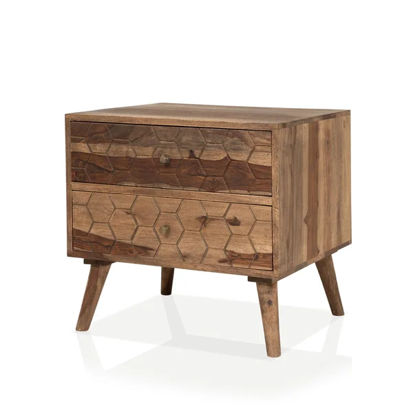 Furniture of America Oli Mid-Century Modern Solid Wood Nightstand - Brown