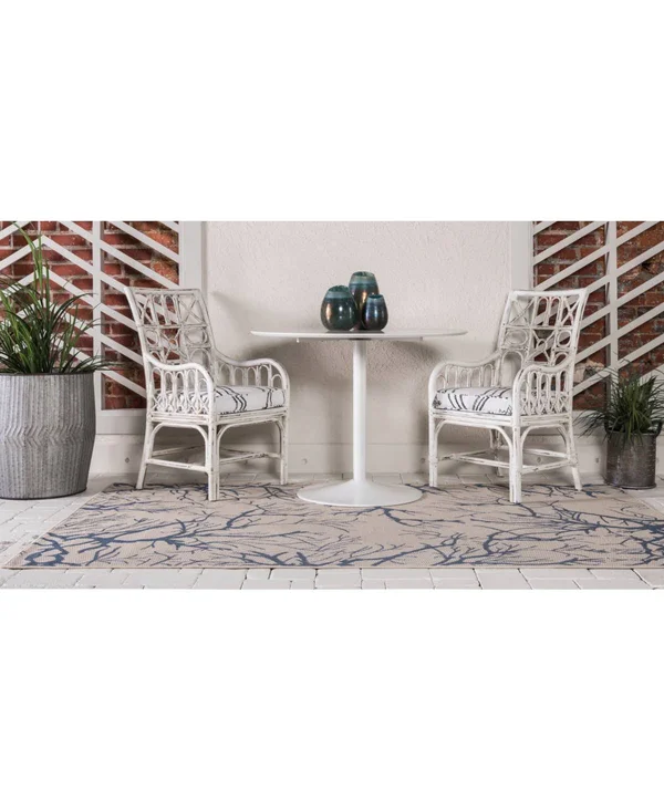 Unique Loom Branch Outdoor Area Rug - 4& x 6& (Beige/Blue)