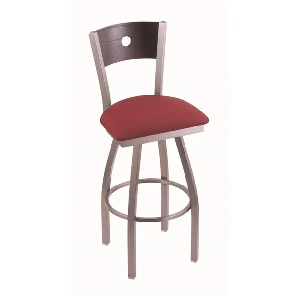 Holland Bar Stool 830 Voltaire 25x22 Counter Stool with Stainless Finish, Allante Wine SEAT, Dark Cherry Oak BACK, and 360 Swive