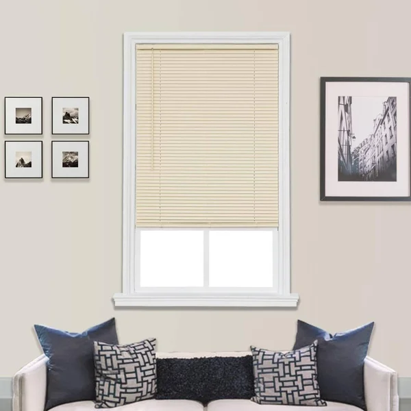 Home Basics Ivory Cordless 1 in. Room Darkening Vinyl Mini Blind with White Backside 30-3/4 in. W x 64 in. L
