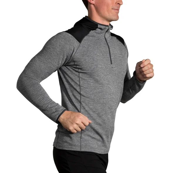 Brooks Men's Notch Thermal Hoodie Heather Asphalt-Black - LG