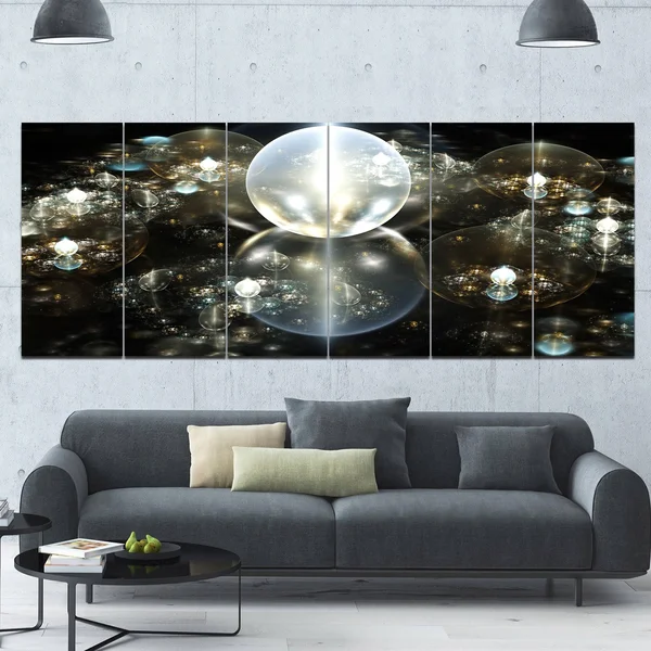 Design Art 'Golden Water Drops on Mirror' Graphic Art Print Multi-Piece Image on Canvas - Size: 60 in. Wide x 28 in. High - 5 Equ