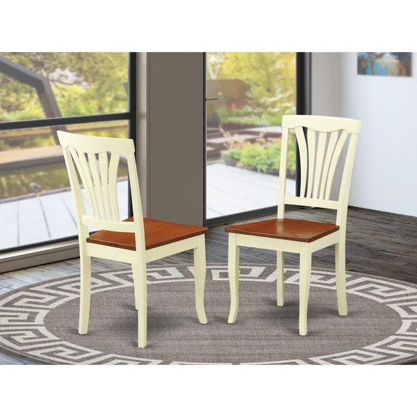 East West Furniture Avon Buttermilk and Cherry Finish Dining Chair Wood Seat (Set of 2)