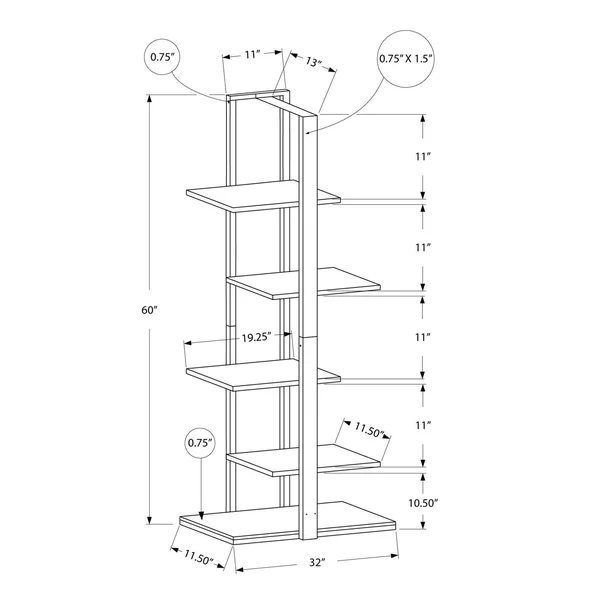 60x22 Metal Bookcase Black - EveryRoom