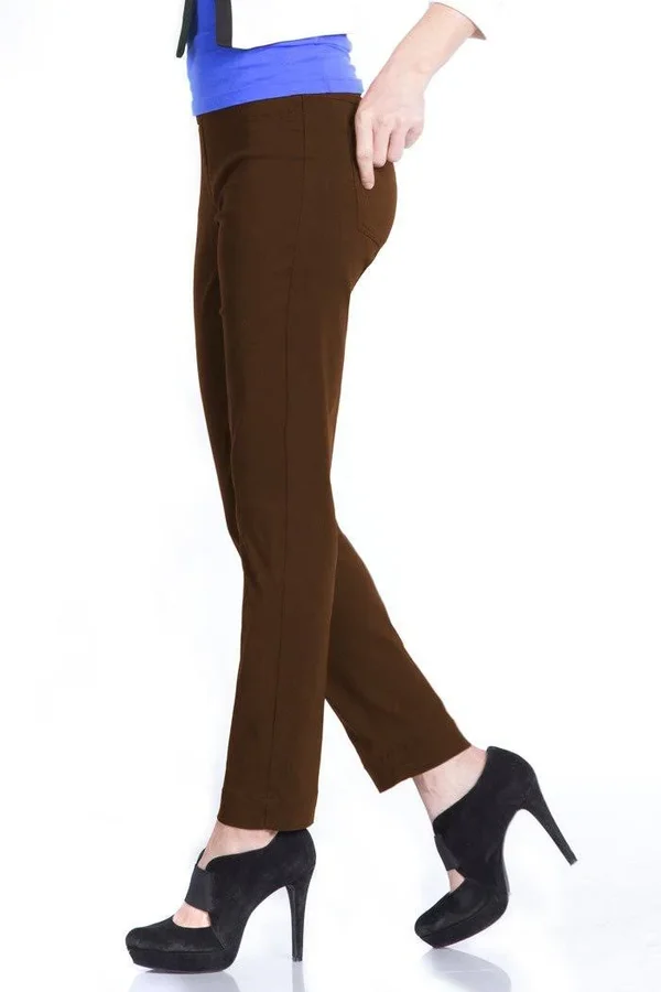 Slim-Station Women's Pants Chocolate Brown Size 12 Pull on Solid Ankle