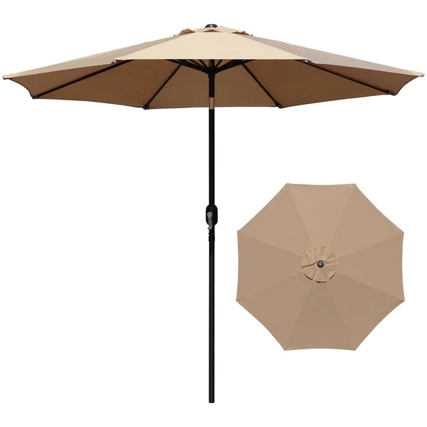Davee Furniture 9ft Round Outdoor Market Patio Umbrella with Tilt, Easy Crank Lift, Tan Color