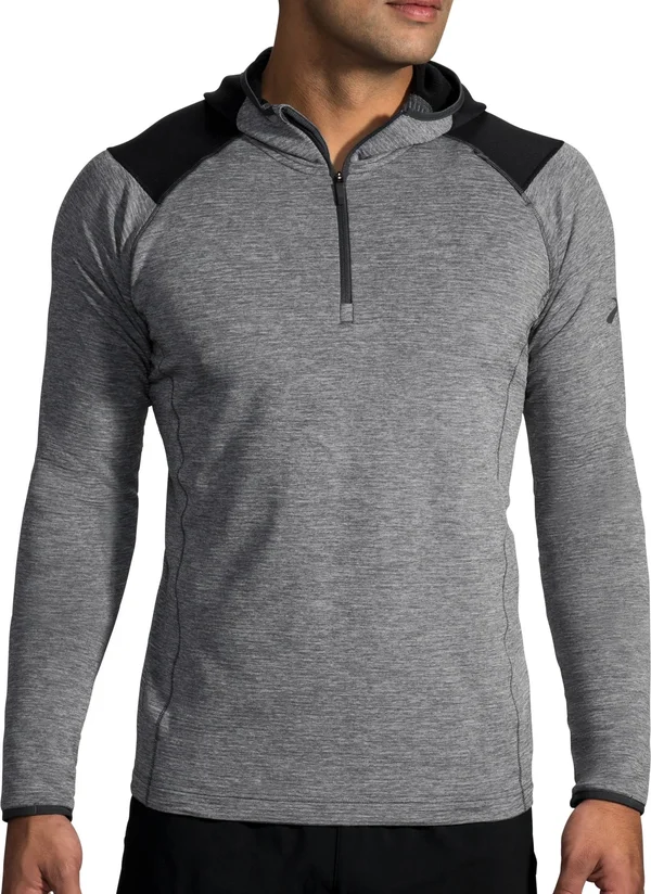 Brooks Men's Notch Thermal Hoodie Heather Asphalt-Black - LG