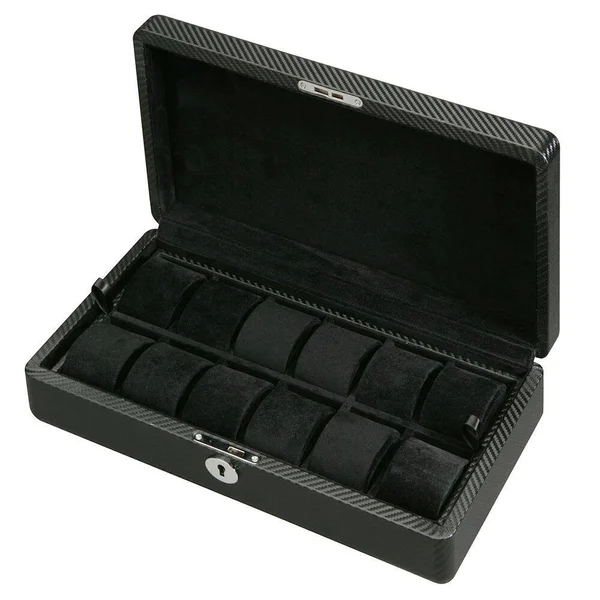 Diplomat Twelve Watch Case Black Carbon Fiber Pattern, 14 x 8 x 4 Inches